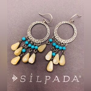 Silpada RARE HTF Sterling Turquoise & Mother of Pearl Chandelier Earrings